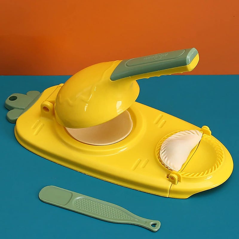 comfrt Dough Press, Dough Pressing Tool Dumpling Artifact Pressing Household Hand-Made Press Mold, Manual Tortilla Maker Press Dumpling Skin Dough Presser Dumpling Wrapper Presser Kitchen Gadgets (2 in 1 YE) - Image 3