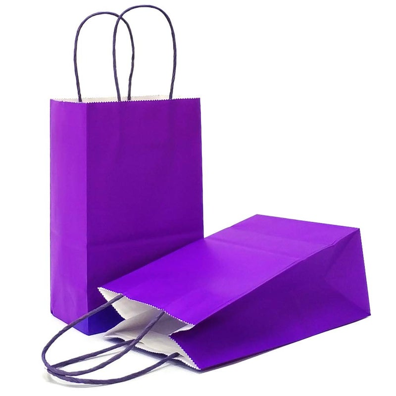 AZOWA Gift Bags Small Kraft Paper Bags with Handles 5 x 31 x 82 in Purple 12 Pcs
