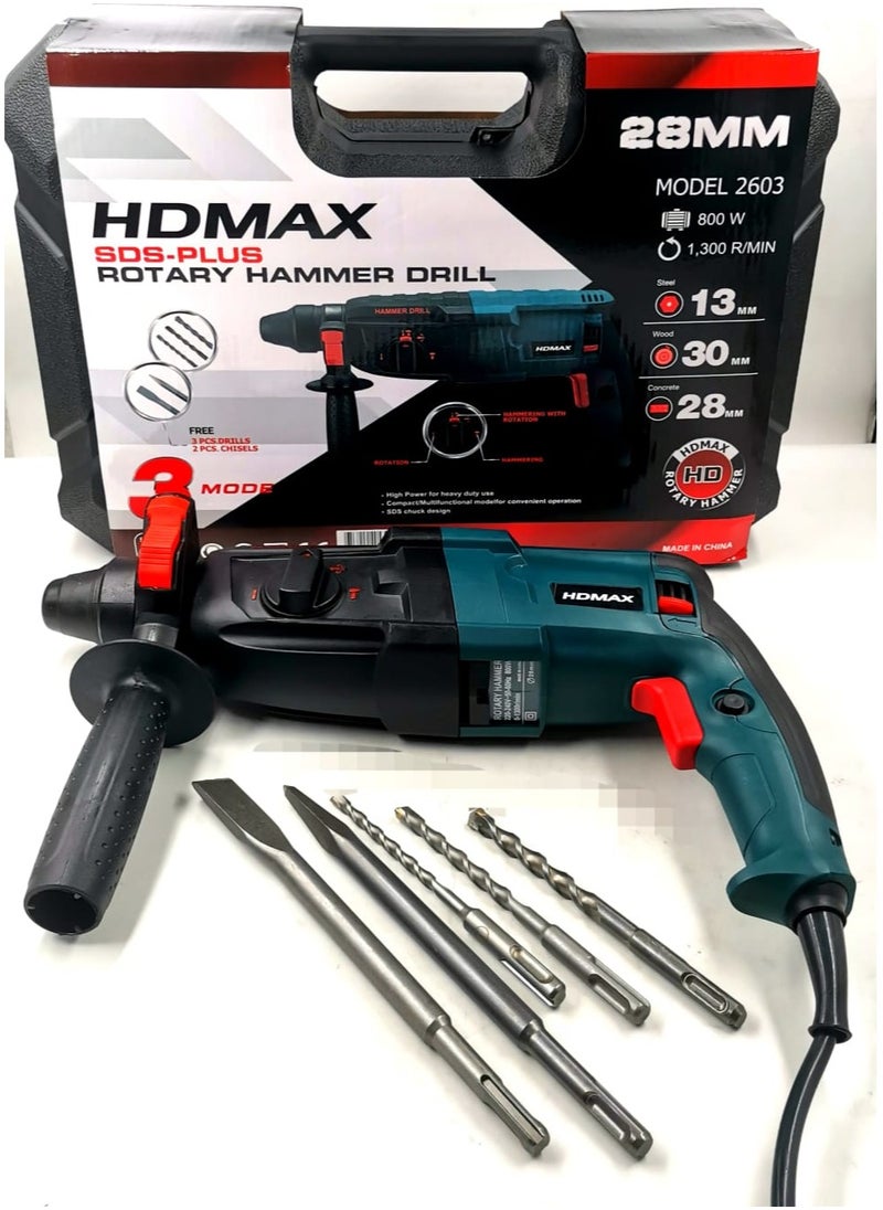 Generic Rotary Hammer Drill	800 W Multicolor 28 mm 