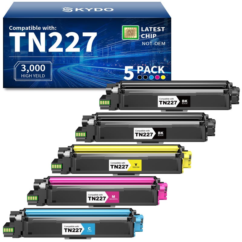 Skydo TN227 TN-227BK/C/M/Y High Yield Toner Cartridge Replacement Compatible for Brother TN 227 TN-223BK/C/M/Y Use with MFC-L3770CDW HL-L3270CDW MFC-L3710CDW HL-L3210CW HL-L3290CDW Printer(2BK/1C/1M/1Y ) - Image 5
