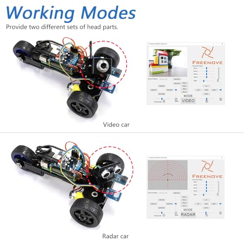 Freenove Three-Wheeled Smart Car Kit for Raspberry Pi 5 4 B 3 B+ B A+, Video Mode, Radar Mode, App Control, Ultrasonic Distance Sensor, Camera, Servo (Raspberry Pi NOT Included) - Image 3