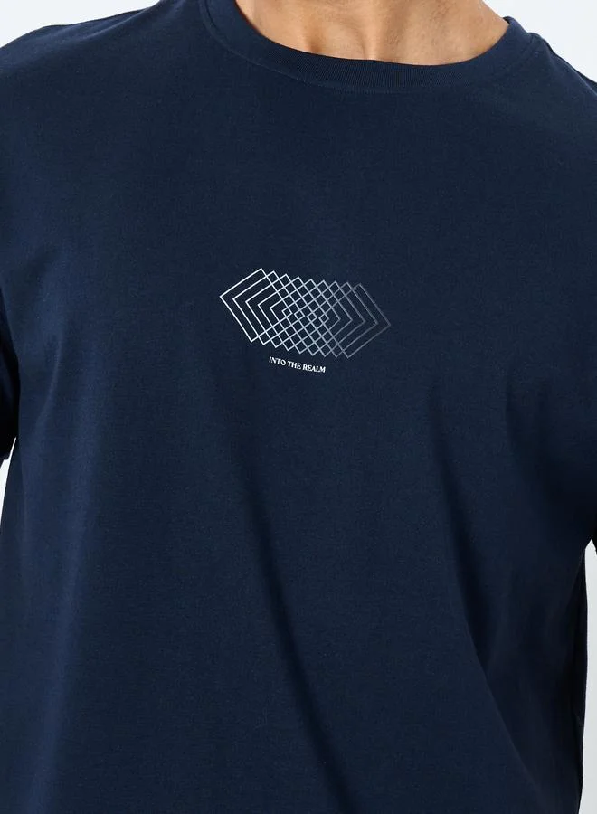 Styli Styli Men Navy Blue Graphic Print Regular Fit T-Shirt