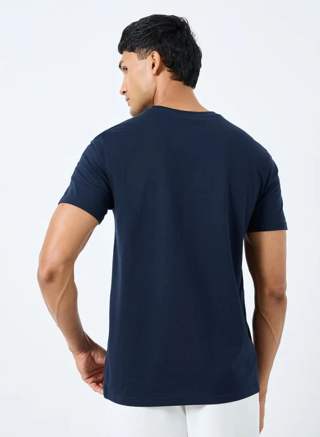 Styli  Styli Men Navy Blue Graphic Print Regular Fit T-Shirt for Men | Best Price UAE