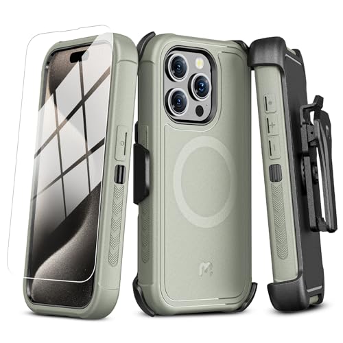 M MYBAT PRO Maverick Series for iPhone 15 Pro Max Case with Belt Clip Holster,[Compatible with Magsafe] w/Screen Protector,Anti-Drop,Shockproof,360°Rotatig Kickstand,Heavy Duty Protection - Image 1