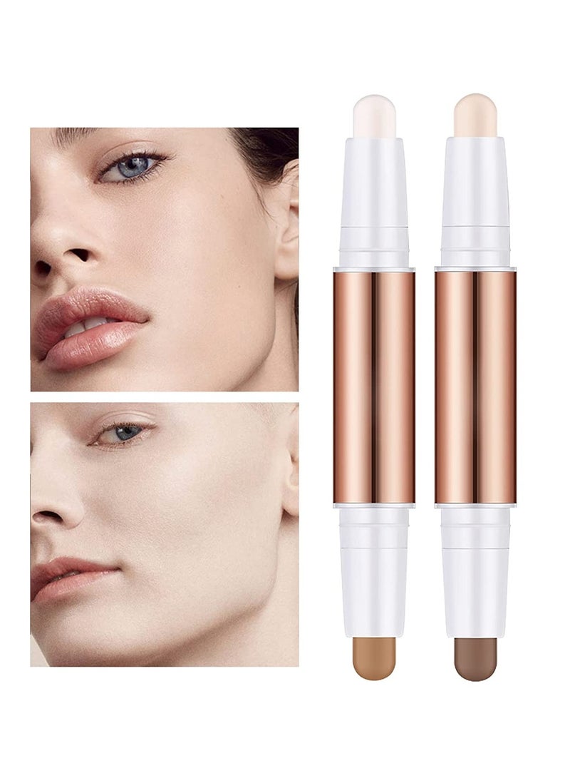Highlight Contour Stick, Dual-End Makeup Shading Stick, 4 Colors Face Concealer Pen, Long Lasting Waterproof Contour Sticks Kit, Brighten Facial Shade for Body Face (2PCS) - Image 1