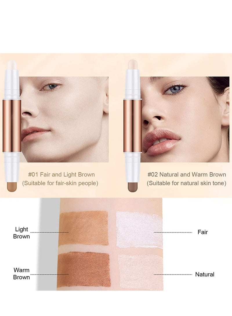 Highlight Contour Stick, Dual-End Makeup Shading Stick, 4 Colors Face Concealer Pen, Long Lasting Waterproof Contour Sticks Kit, Brighten Facial Shade for Body Face (2PCS) - Image 2