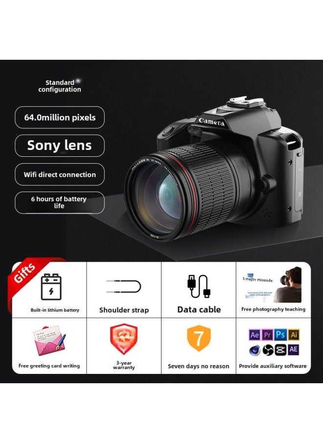 Generic 6400w HD Pixel Student Entry Level Micro Single Self-timer Vlog Small SLR Travel Digital Camera-Body Color:D5 Black Night Vision Version Comes Standard - Package 3✦✦  - Image 1