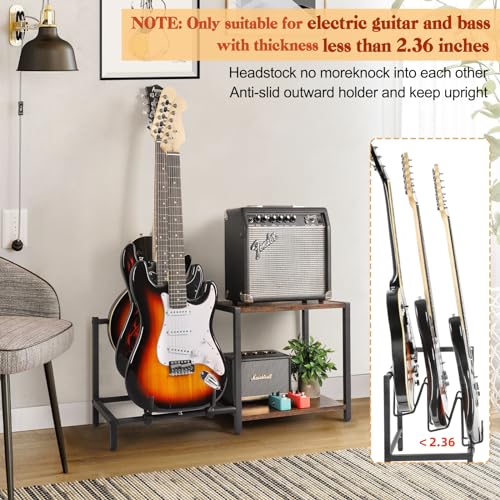 Bikoney Guitar Stand for 3 Electric Bass Guitars with Amp Stand - Heavy Duty Adjustable Guitar Rack Holder for Multiple Guitars & Accessories - Display & Storage Solution for Music Studio Home - Image 2
