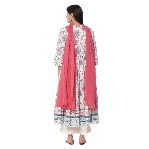 BIBA Women Off White Cotton Gathered Kurta Set_34 - Image 2