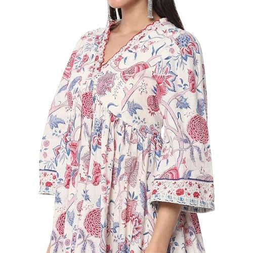 BIBA Women Off White Cotton Gathered Kurta Set_34 - Image 3