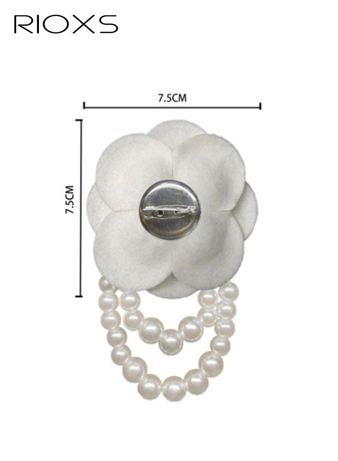 RIOXS Women's Vintage Camellia Pearl Tassel Brooches, Elegant Bohemian White Flower Pearl Safety Pin Brooches for Ladies, Flower Hairpin Headpieces Brooch Shawl Pins, Dainty Elegant Lapel Pin Wedding Party Dress Accessories - Image 3