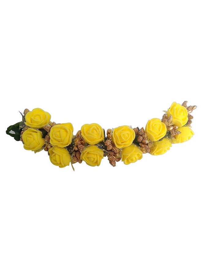SP Blue Earth Hair Bun Gajra Flower Artificial Juda Accessories for Women Fancy Red+Yellow Fabric Hair Gajra, Flower Juda Gajra | Juda Band Hair Accessories - Image 3