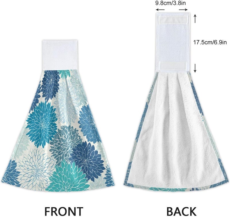 Dussdil Spring Geometric Flowers Kitchen Hanging Towel 12 x 17 Inch Dahlia Pinnata Teal Floral Hand Tie Towels Set 2 Pcs Tea Bar Dish Cloths Dry Towel Soft Absorbent Durable for Bathroom Laundry Room De - Image 4
