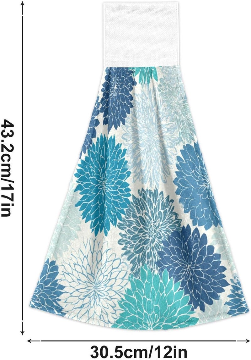 Dussdil Spring Geometric Flowers Kitchen Hanging Towel 12 x 17 Inch Dahlia Pinnata Teal Floral Hand Tie Towels Set 2 Pcs Tea Bar Dish Cloths Dry Towel Soft Absorbent Durable for Bathroom Laundry Room De - Image 5