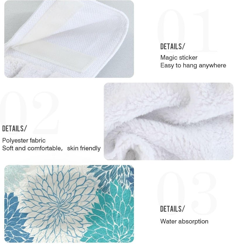 Dussdil Spring Geometric Flowers Kitchen Hanging Towel 12 x 17 Inch Dahlia Pinnata Teal Floral Hand Tie Towels Set 2 Pcs Tea Bar Dish Cloths Dry Towel Soft Absorbent Durable for Bathroom Laundry Room De - Image 3