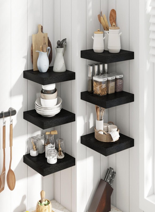 Marsmiles 12 Inch Floating Shelves for Wall with Invisible Brackets Set of 3, 12"D Engineered Wood Wall Shelves with Wood Grain for Living Room, Bedroom, Bathroom, Kitchen Decor and Storage, Black Finish - Image 4
