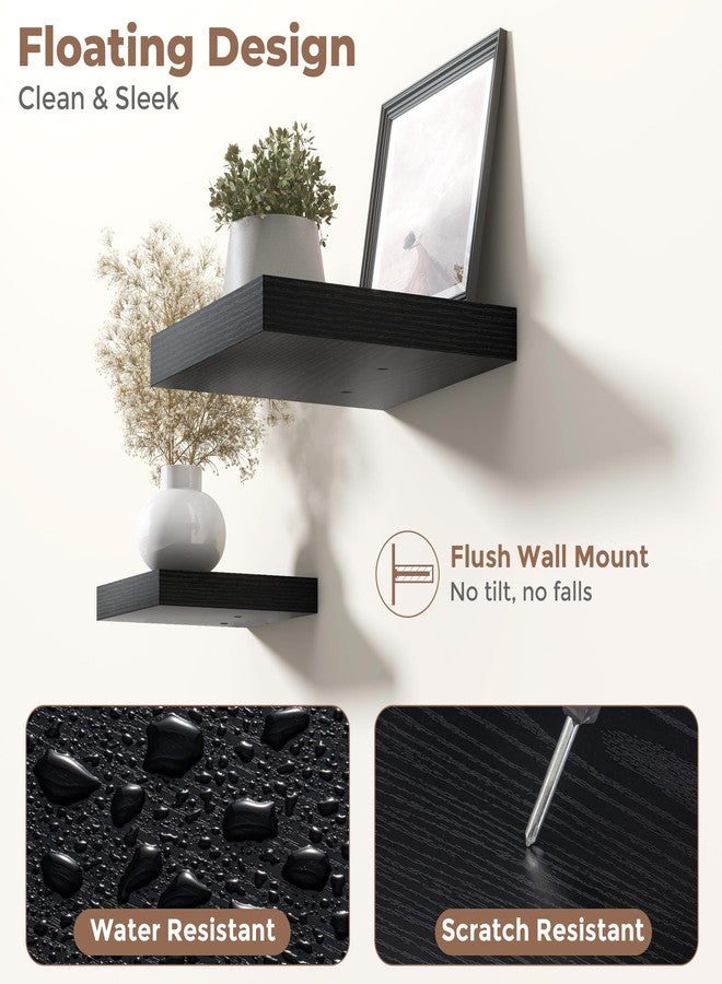 Marsmiles 12 Inch Floating Shelves for Wall with Invisible Brackets Set of 3, 12"D Engineered Wood Wall Shelves with Wood Grain for Living Room, Bedroom, Bathroom, Kitchen Decor and Storage, Black Finish - Image 5