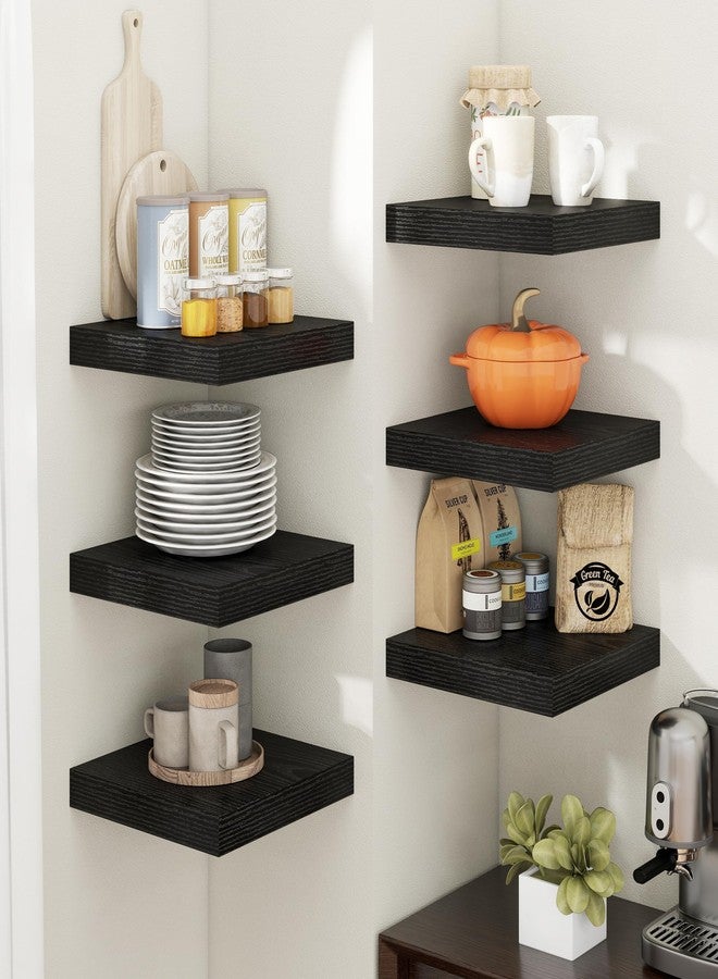 Marsmiles 12 Inch Floating Shelves for Wall with Invisible Brackets Set of 3, 12"D Engineered Wood Wall Shelves with Wood Grain for Living Room, Bedroom, Bathroom, Kitchen Decor and Storage, Black Finish - Image 2