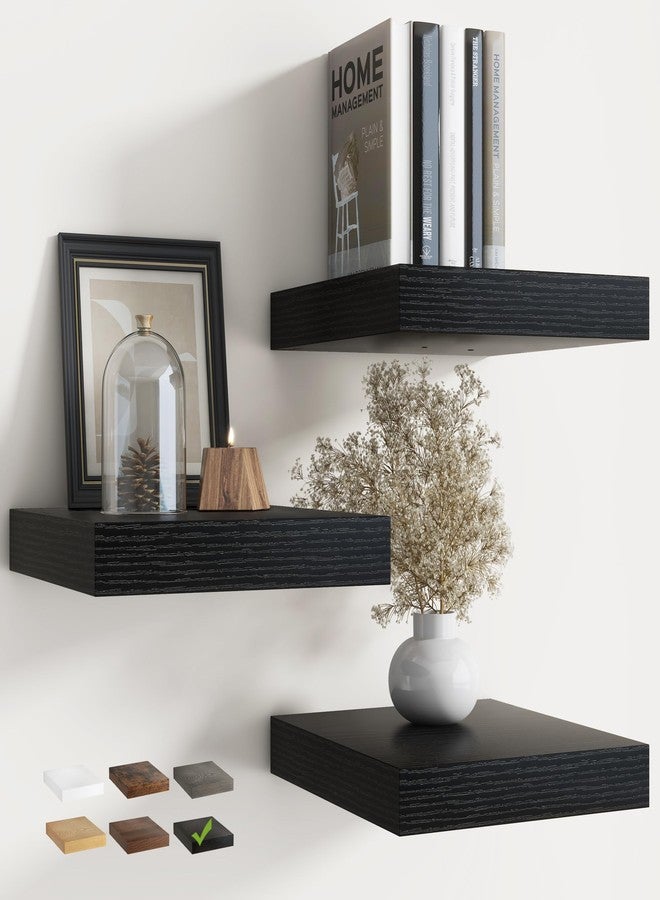 Marsmiles 12 Inch Floating Shelves for Wall with Invisible Brackets Set of 3, 12"D Engineered Wood Wall Shelves with Wood Grain for Living Room, Bedroom, Bathroom, Kitchen Decor and Storage, Black Finish - Image 1