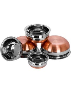 RuvAm RuvAm Stainless Steel Copper Bottom Handipatila Pot Biryani Punjabi Handi Set with Lid 5 Pieces Serving Bowls with Lids Cookware SetCopper Silver  - Image 3