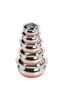 RuvAm RuvAm Stainless Steel Copper Bottom Handipatila Pot Biryani Punjabi Handi Set with Lid 5 Pieces Serving Bowls with Lids Cookware SetCopper Silver  - Image 1