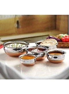 RuvAm RuvAm Stainless Steel Copper Bottom Handipatila Pot Biryani Punjabi Handi Set with Lid 5 Pieces Serving Bowls with Lids Cookware SetCopper Silver  - Image 4