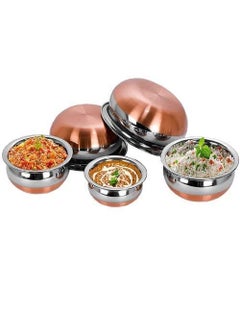 RuvAm RuvAm Stainless Steel Copper Bottom Handipatila Pot Biryani Punjabi Handi Set with Lid 5 Pieces Serving Bowls with Lids Cookware SetCopper Silver  - Image 5