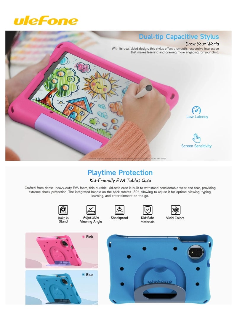 أوليفون Ulefone Tab A9 Pro Kids Tablet, 8.68" 90Hz HD+ Display, MediaTek Helio G91 Octa-Core, 4GB RAM + 128GB ROM, Up to 8GB RAM, 2TB Expandable, Android 15, 5040mAh Battery, Dual SIM 4G, Kids EVA Case & Stylus | Pink - Image 5