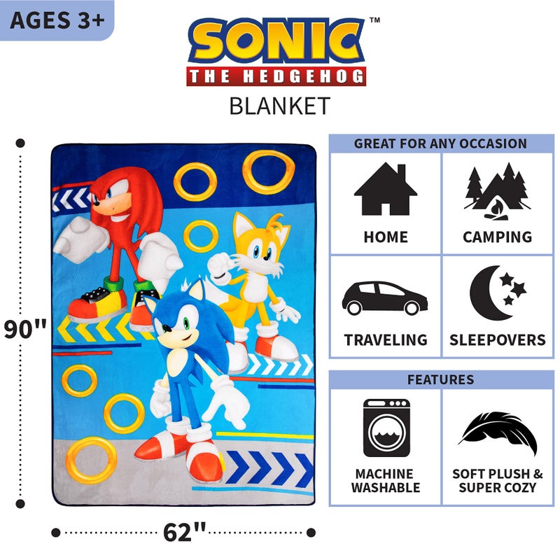 Franco Kids Bedding Super Soft Plush Micro Raschel Blanket, 62 in x 90 in, Sonic The Hedgehog - Image 3