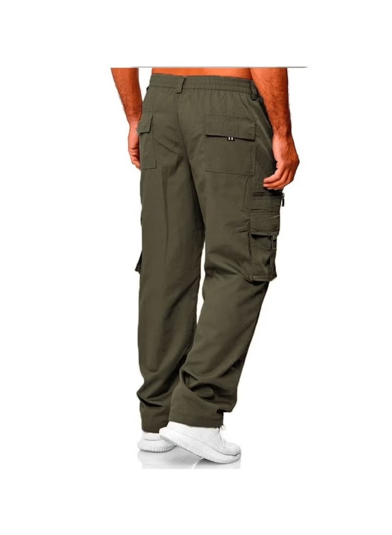 Huitich Men’s Casual Multi-Pocket Workwear Trousers – ArmyGreen, Size XL  - Image 2