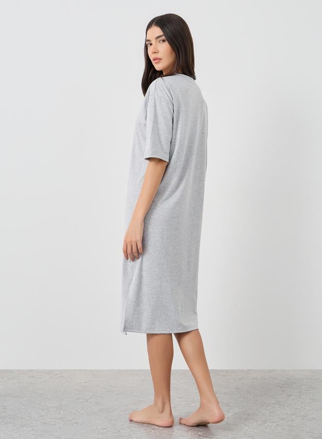 Take Two Take Two Graphic Print Short Sleeve Side Slit Nightdress  - Image 4