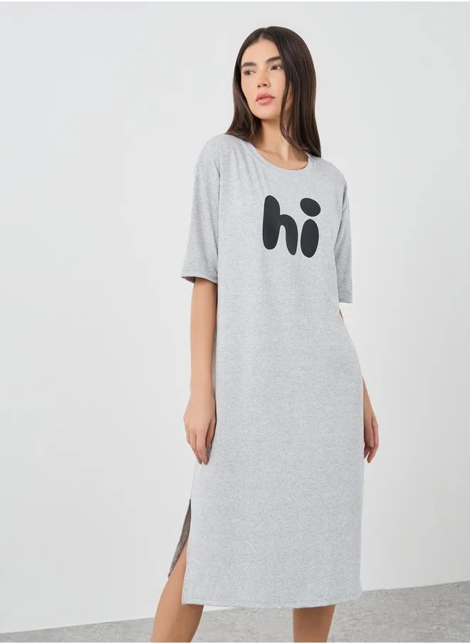Take Two Take Two Graphic Print Short Sleeve Side Slit Nightdress