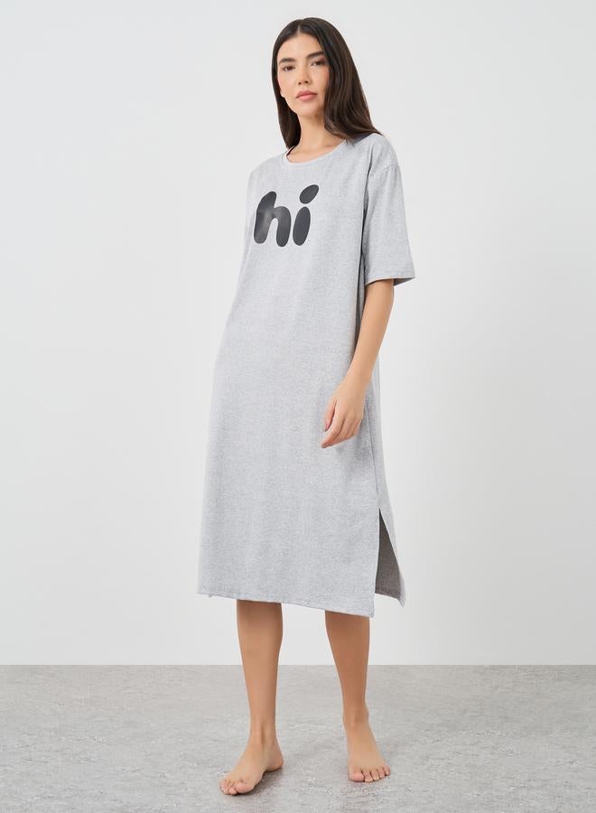 Take Two Take Two Graphic Print Short Sleeve Side Slit Nightdress  - Image 2