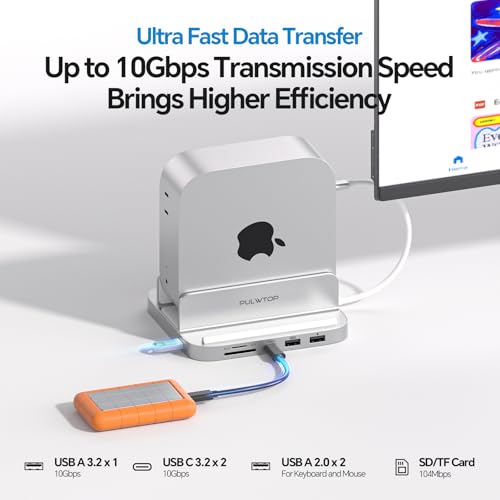 PULWTOP USB C Hub for Mac mini M4/M4 Pro 2024 Docking Station with M.2 SSD Slot, 1 * 4K HDMI, 2*USB-A 2.0, 3.5mm Audio & Mic, SD/TF, Capacity Expansion with M.2 PCIe SSD Slot (SSD not Included) - Image 5