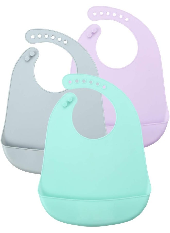 PandaEar 3 Pack Waterproof Silicone Baby Bibs| Super Thin Light Weight Feeding Bib with Food Catcher Pocket for Toddler - Image 1