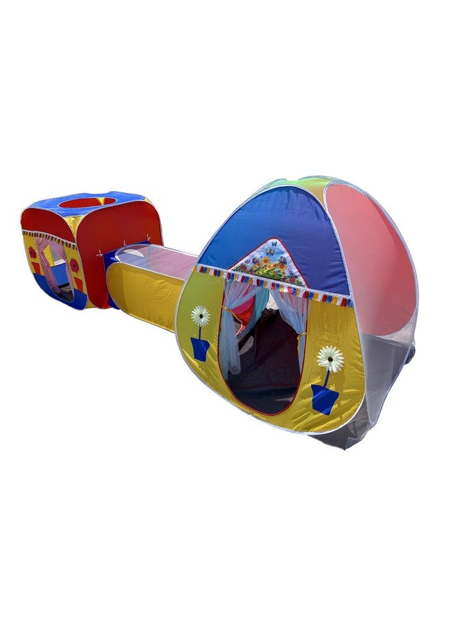 HomeCute Homecute Jambo Size 3 In 1 Pop-Up Kids Play Tent House With Crawl Tunnel (Cube Tent And Igloo Tent Multicolour)  - Image 1