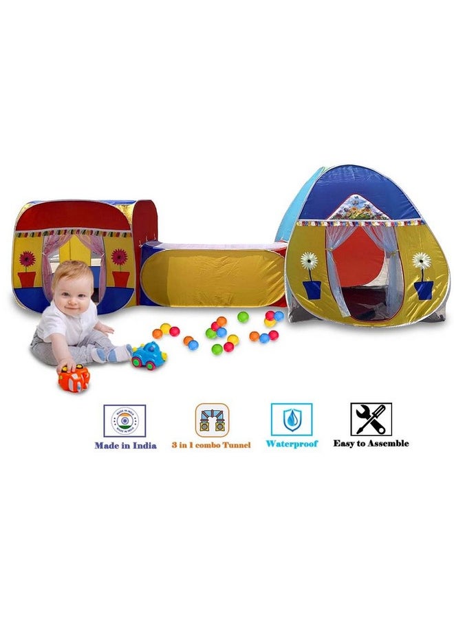 HomeCute Homecute Jambo Size 3 In 1 Pop-Up Kids Play Tent House With Crawl Tunnel (Cube Tent And Igloo Tent Multicolour)  - Image 3