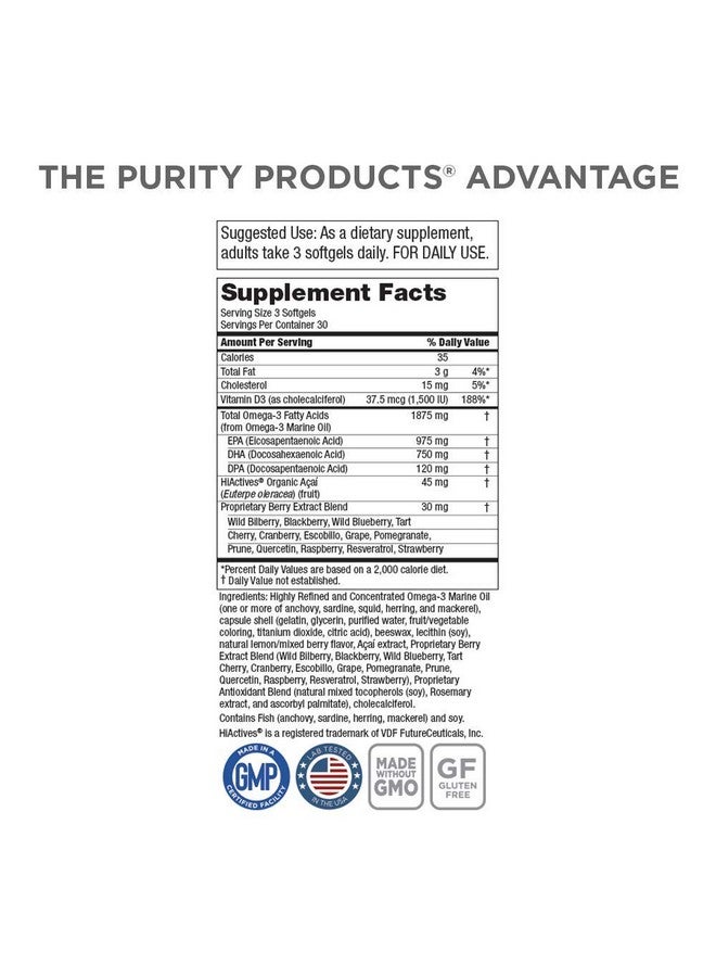 Purity Products Omegaberry Fish Oil With Vitamin D3 + Organic Acai Super Formula 1875 Mg Of Super Concentrated Molecularly Distilled Ultra Pure Omega 3S 975Mg Epa + 750Mg Dha 90 Softgels - Image 3