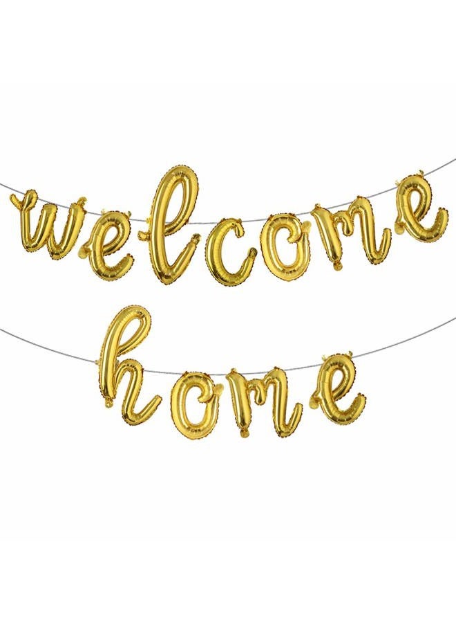 RUIANSI 16 inch Welcome Home Balloon Banner Style Balloons Foil Letter Balloon Anniversary Celebration Party Decorations (L WELCOME HOME GOLD) - Image 1