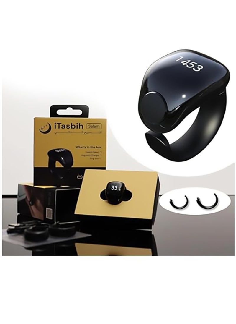 WESLAMIC Smart Tasbih Counter Zikr Ring – Digital Tasbeeh Counter with OLED Display, App Support, Magnetic Charging, Waterproof Design, Prayer Reminder, Sleek Black – Modern Islamic Gadget for Daily Zikr & Prayer Tracking (20mm & 22mm)  - Image 1