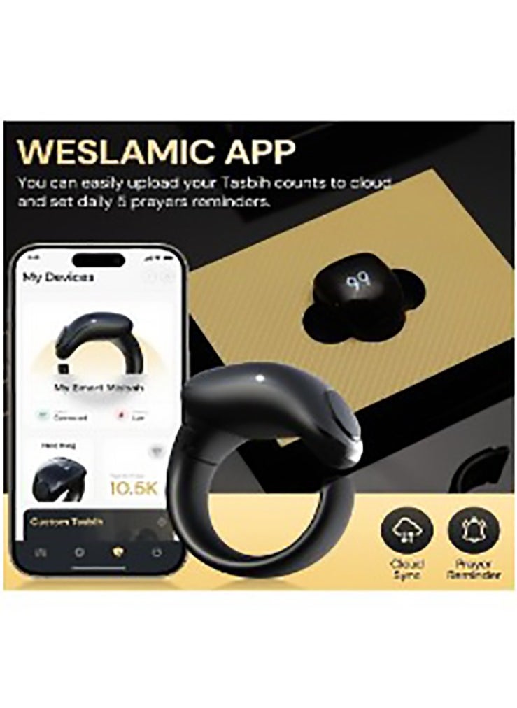 WESLAMIC Smart Tasbih Counter Zikr Ring – Digital Tasbeeh Counter with OLED Display, App Support, Magnetic Charging, Waterproof Design, Prayer Reminder, Sleek Black – Modern Islamic Gadget for Daily Zikr & Prayer Tracking (20mm & 22mm)  - Image 2