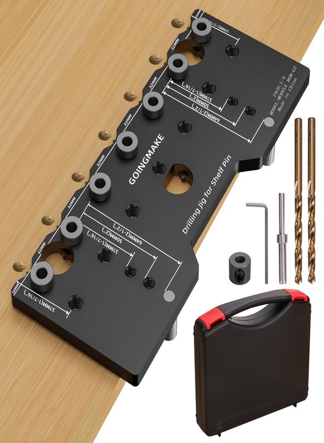 GOINGMAKE Shelf Pin Jig 1/4 Inch Aluminum Alloy Shelf Pin Drilling Jig Drill Guide for Straight Holes Shelf Pin Drilling Jig Cabinet Hardware Jig Shelf Pin Drilling Template Woodworking Tools - Image 1