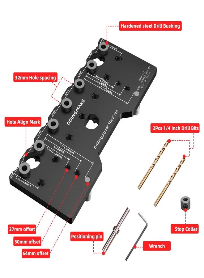 GOINGMAKE Shelf Pin Jig 1/4 Inch Aluminum Alloy Shelf Pin Drilling Jig Drill Guide for Straight Holes Shelf Pin Drilling Jig Cabinet Hardware Jig Shelf Pin Drilling Template Woodworking Tools - Image 2