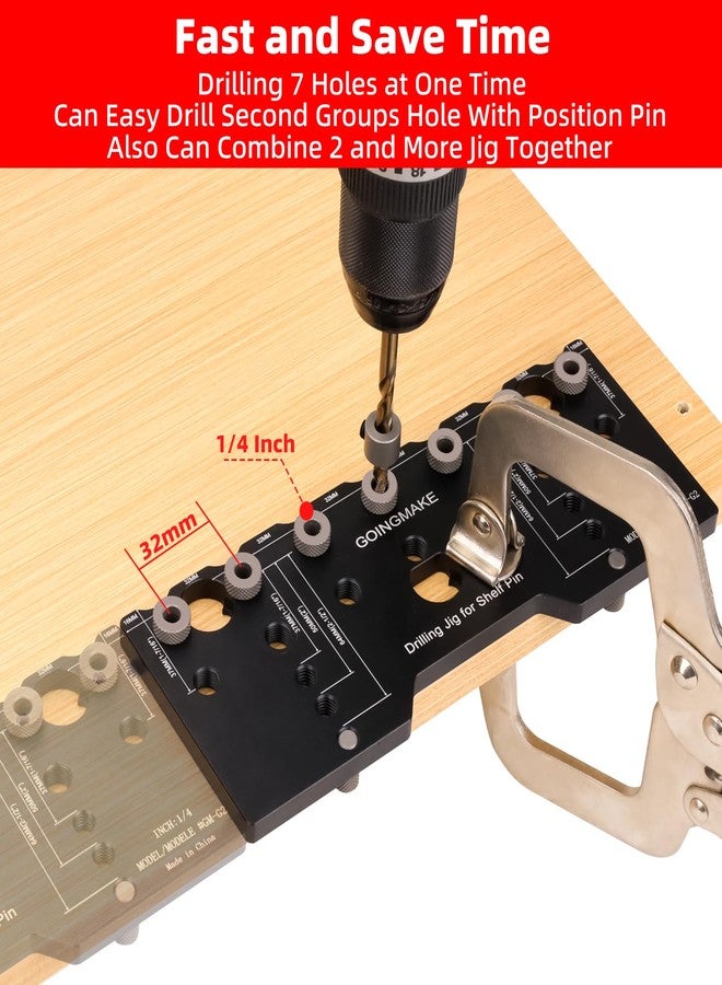 GOINGMAKE Shelf Pin Jig 1/4 Inch Aluminum Alloy Shelf Pin Drilling Jig Drill Guide for Straight Holes Shelf Pin Drilling Jig Cabinet Hardware Jig Shelf Pin Drilling Template Woodworking Tools - Image 3