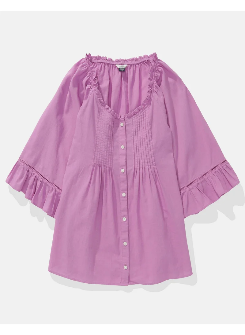 امريكان ايجل AE Linen-Blend Ruffle Blouse
