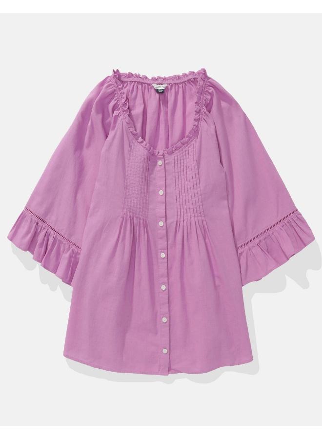 American Eagle AE Linen-Blend Ruffle Blouse - Image 3