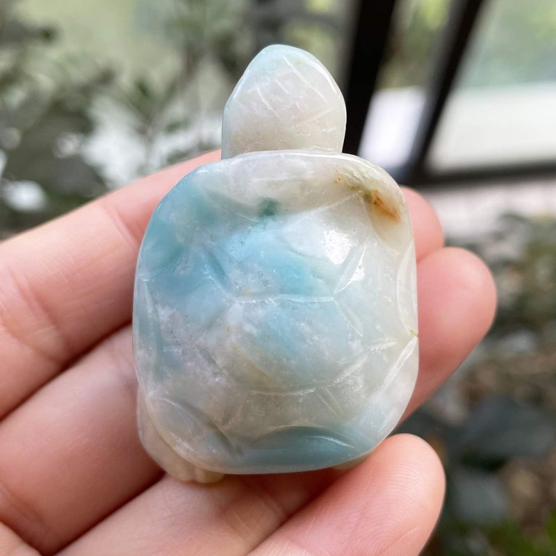 Fekuar Amazonite Stone Turtle تمثال يدوي السلحفاة منحوتة للحيوانات النحت Fengshui Healing Crystal 1.5 "" (40mm) - Image 2