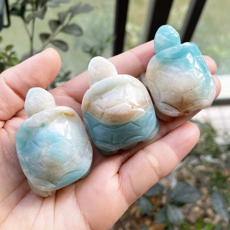 Fekuar Amazonite Stone Turtle تمثال يدوي السلحفاة منحوتة للحيوانات النحت Fengshui Healing Crystal 1.5 "" (40mm) - Image 4