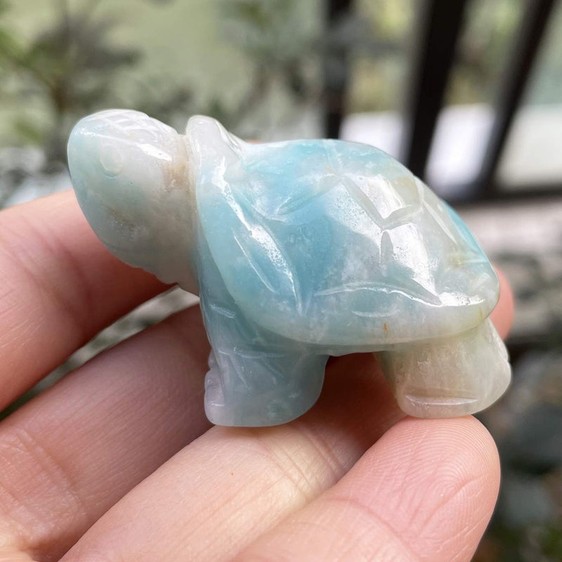 Fekuar Amazonite Stone Turtle تمثال يدوي السلحفاة منحوتة للحيوانات النحت Fengshui Healing Crystal 1.5 "" (40mm) - Image 3