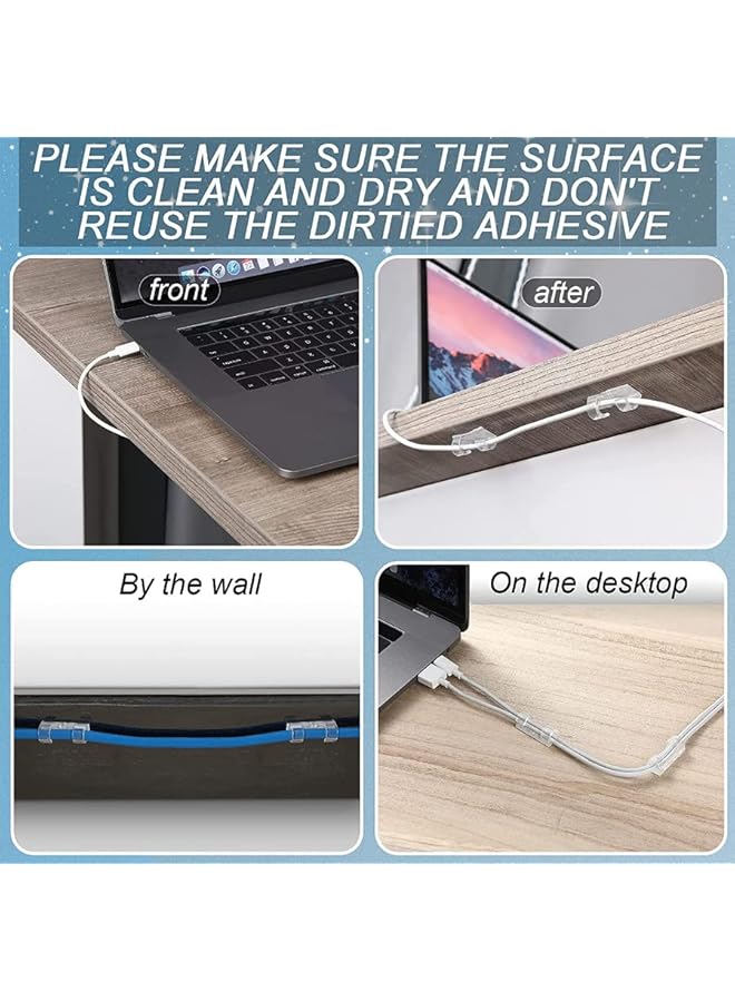 promass Large Size 48 Pcs Self Adhesive Cable Management Clips, Cable Organizers Sticky Wire Clips Cord Holder for TV PC Laptop Ethernet Cable Desktop Car Office Transparent - Image 4